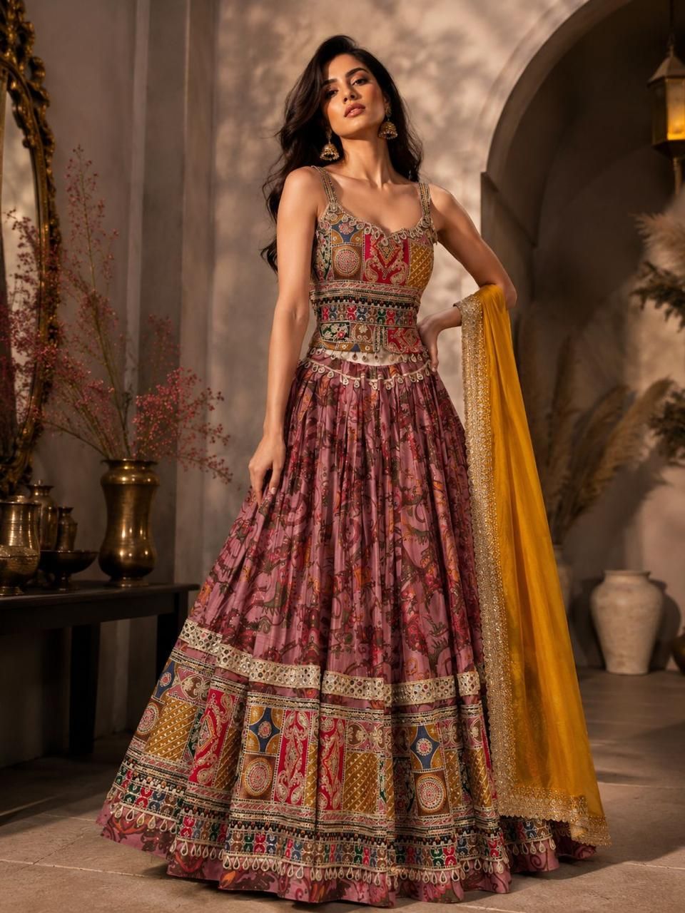 Dusty Rose Heritage Print Chaniya Choli — additional view